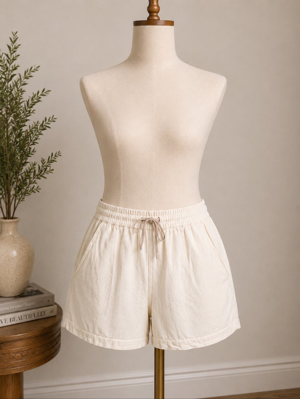 Cream Cotton Linen Blend Pull-On Shorts 2XL Coastal Boho